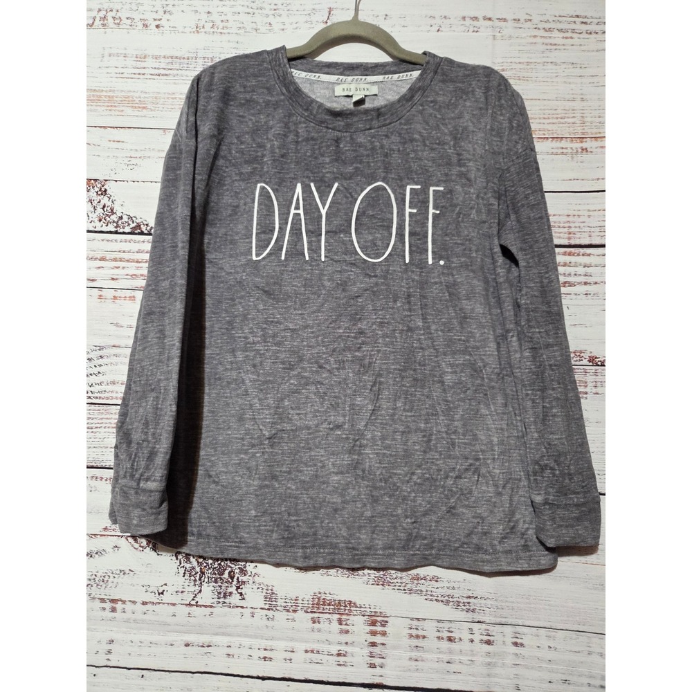 Rae Dunn Day Off Plush Long Sleeve Lounge Top Gray Heathered Women Medium
